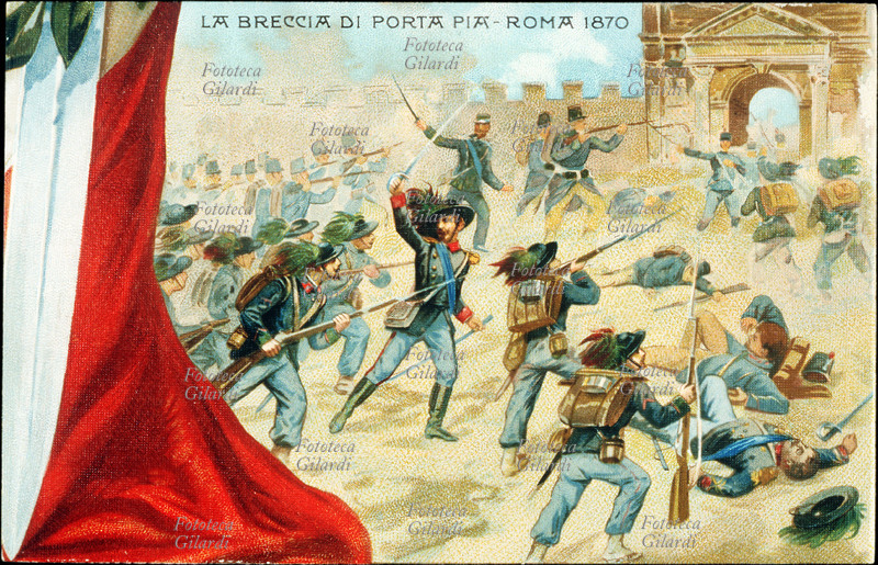 ITALIA La breccia di Porta Pia, Roma 1870. Serie di 10 cartoline illustrate commemorative celebrano il 50° anniversario della proclamazione del Regno d\