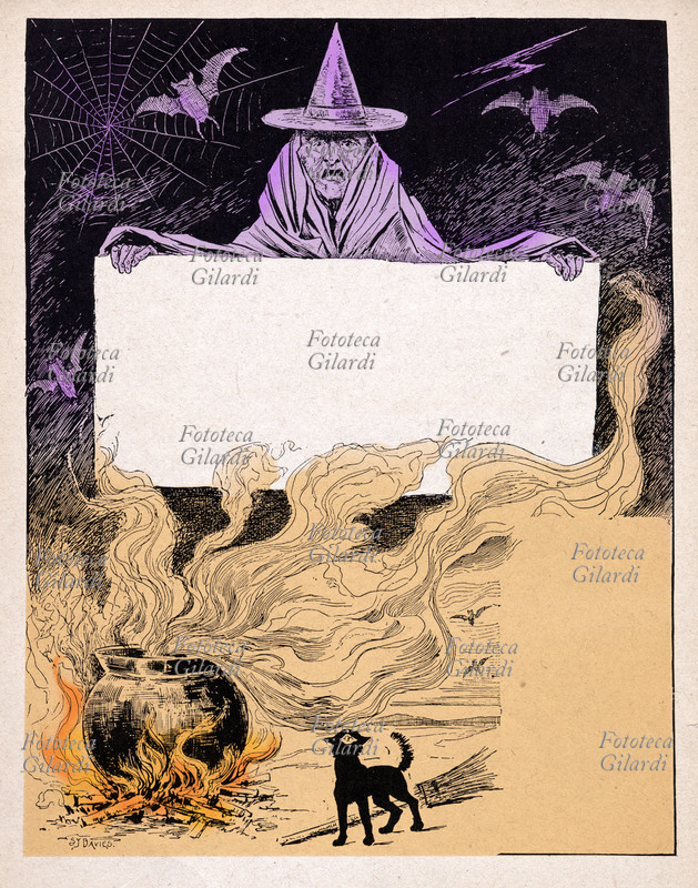 HALLOWEEN Una strega sorregge un cartiglio (lo spazio per il titolo dell\