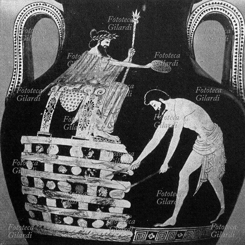 CRESO rappresentazione from vascular painting on Amphora of Myron, Greece 546 a.C.