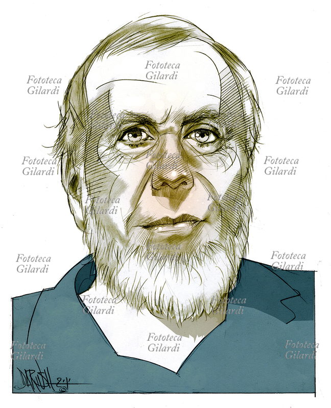 Kevin Kelly (1952), writer, photographer and environmentalist US, participant and observer of the "cyberculture". Portrait illustration of Dariush Radpour, pencil drawing colored digital, 2010. This can not be used with lower rate to € 80.00