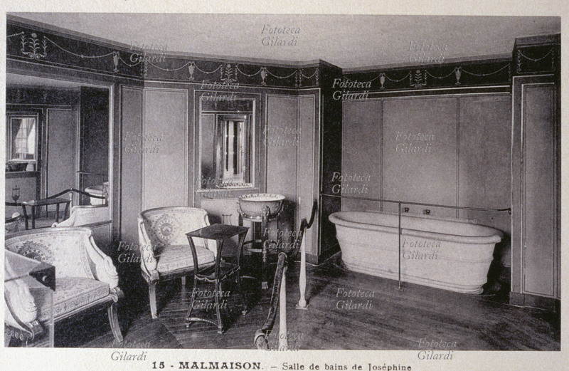 BATH Bathroom of Josephine Bonaparte, wife of Napoleon I, at Malmaison. Photocolgraph Edition des Musées Nationaux, Chateau de Malmaison, circa 1906.
