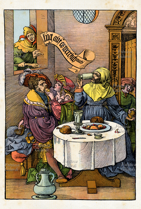 EROTISMO seduzione, il pranzo di un importante ospite di una casa del piacere. La prostituta nel sedurre il suo cliente, lo deruba. Illustrazione dal trattato: \