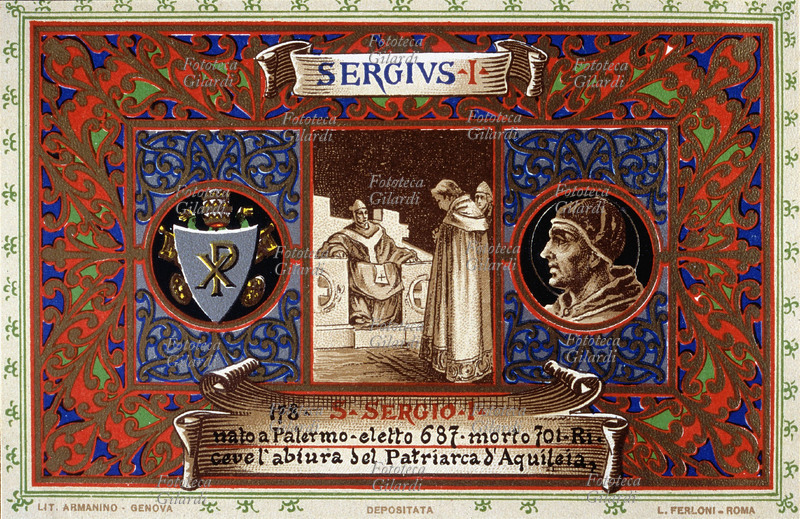 PAPA SAN SERGIO I (650 – 8 settembre 701), nato Palermo, eletto nel 687, nel 698 accoglie l\