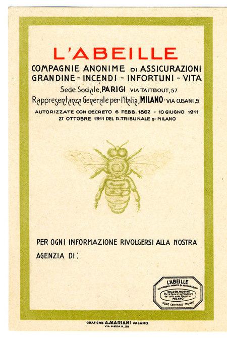PUBBLICITA ABEILLE ASSICURAZIONI 1931 PUBBLICITA ABEILLE ASSICURAZIONI 1931