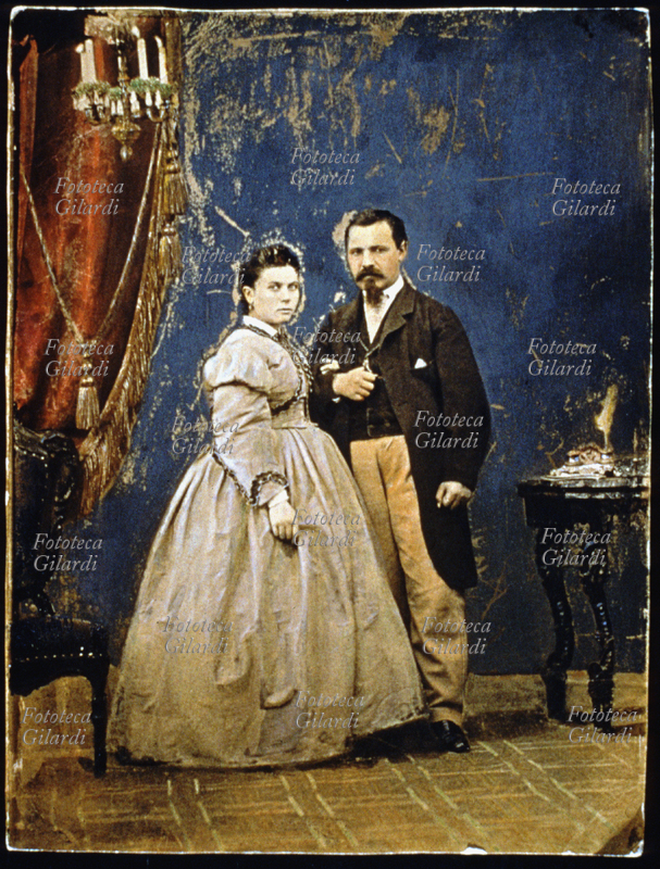 COPPIA Coniugi romani in posa come il giorno delle nozze, fotografia con accurata colorazione manuale d\