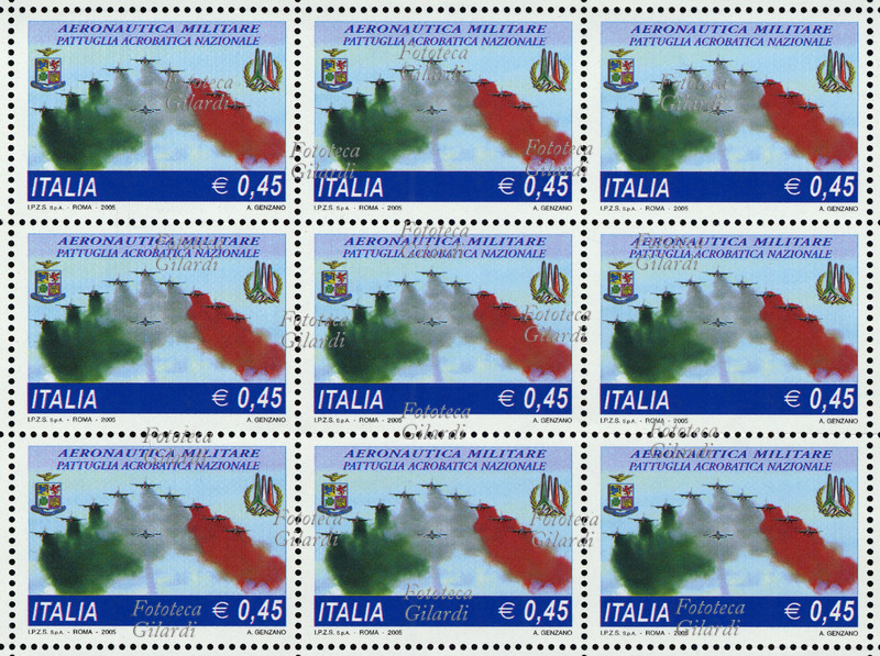 FRECCE TRICOLORI nove francobolli commemorativi della serie "Pattuglia acrobatica nazionale dell\
