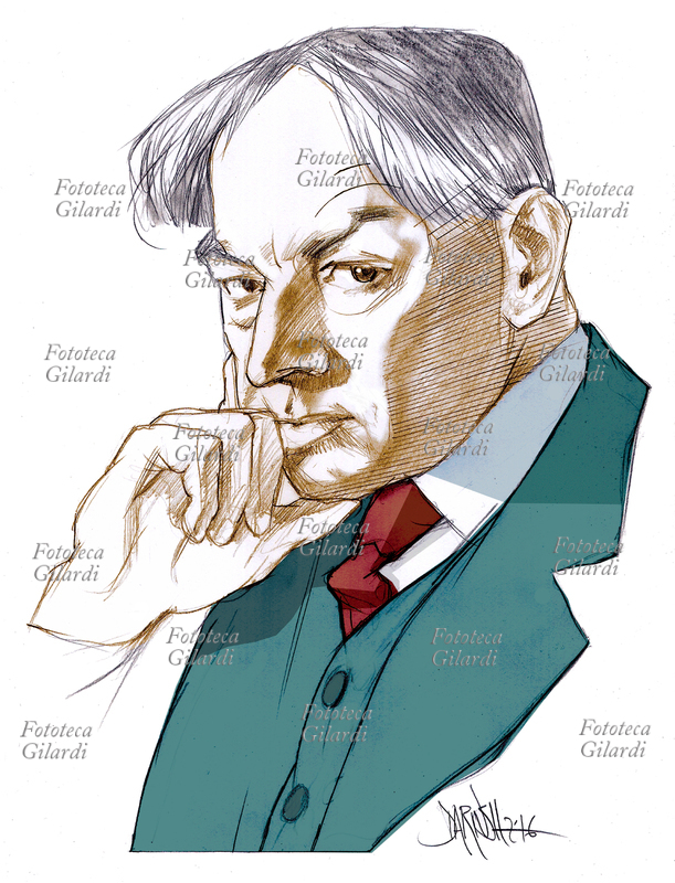 Jerome Klapka JEROME (2 maggio 1859 – 14 giugno 1927) scrittore, giornalista e umorista britannico. Ritratto, illustrazione di Dariush Radpour, disegno a matita colorato digitale, 2016. Questa immagine non può essere utilizzata con tariffa inferiore a € 80,00