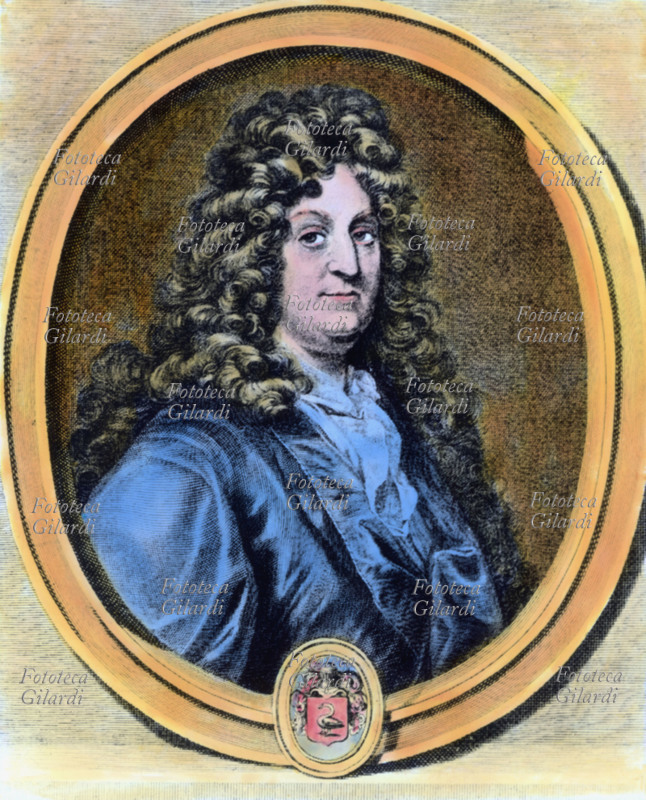 Jean RACINE (22 dicembre 1639 – 21 aprile 1699), tragediografo francese. Ritratto, in ovale, incisione francese, XVII secolo..