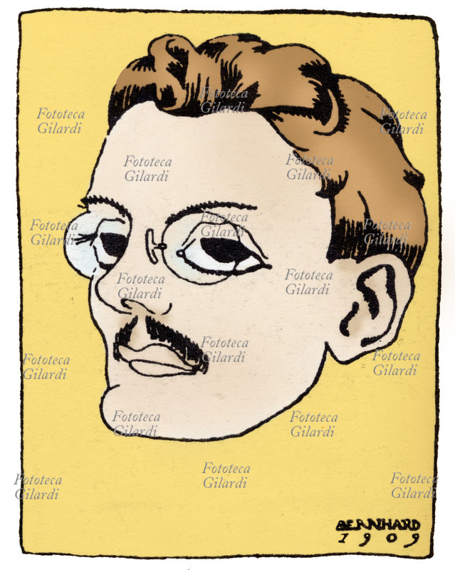 Max BROD (1884-1968) Ritratto caricaturale dello scrittore tedesco, in un disegno di Lucien Bernhard. Vissuto fino al 1939 a Praga, Brod frequentò l\