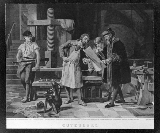 GUTENBERG E I SUOI SOCI VISIONANO LE PRIME BOZZE DELLA BIBBIA A 42 LINEE