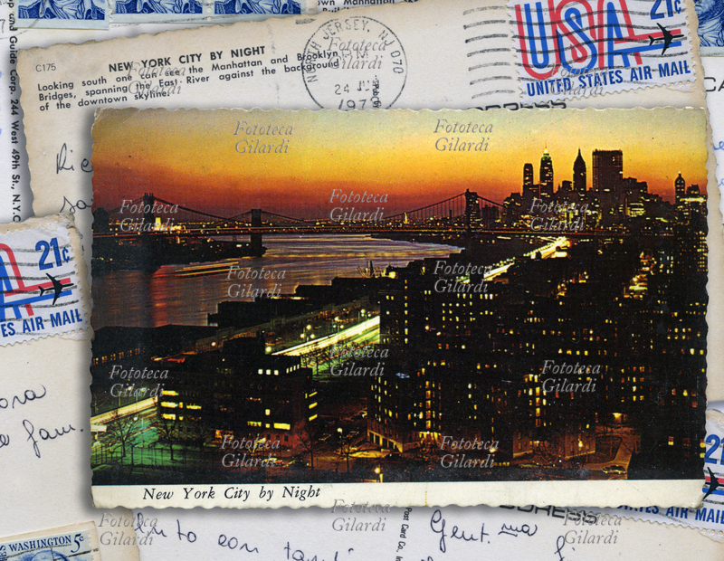 NEW YORK CITY by Night, the composition of postcards in full color offset printing, from the USA, 1975