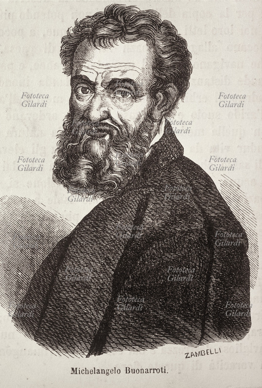Michelangelo BUONARROTI (1475-1564) Portrait in an engraving by Zambelli. Illustration from: \