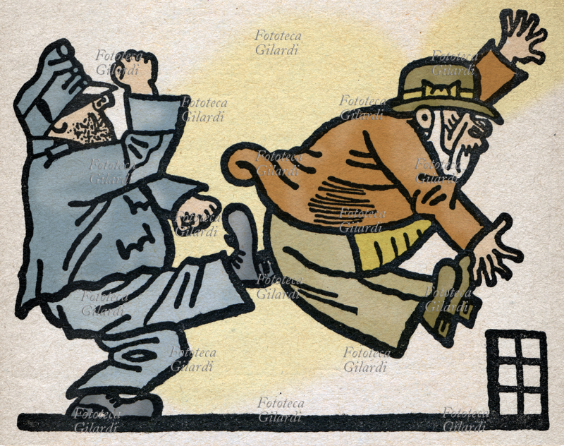 Jaroslav HASEK (1883-1923) «Aprì dunque la porta, vi pose il signore nel mezzo, con la faccia rivolta verso le scale, e la pedata che gli sferrò avrebbe fatto inorgoglire qualsiasi giocatore internazionale di calcio.» Illustrazione da: \