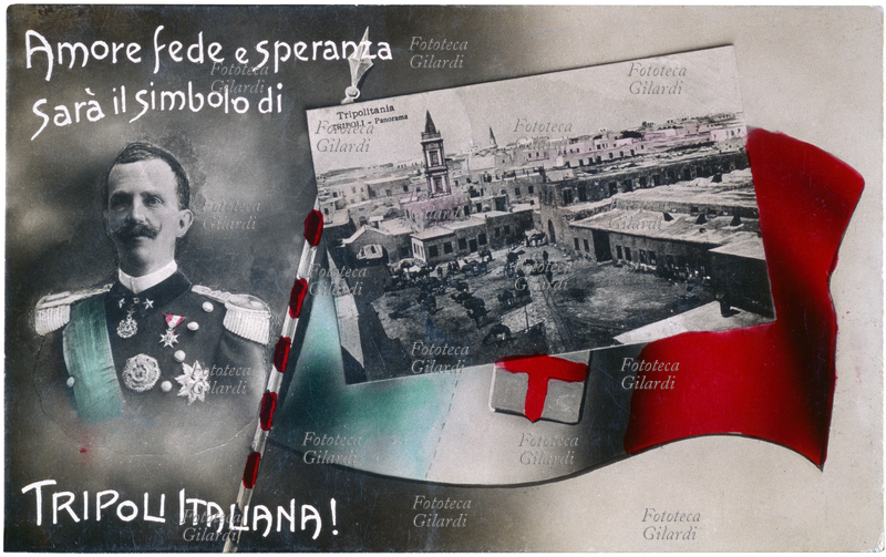 GUERRA ITALO-TURCA Vittorio Emanuele III in una cartolina celebrativa per l\