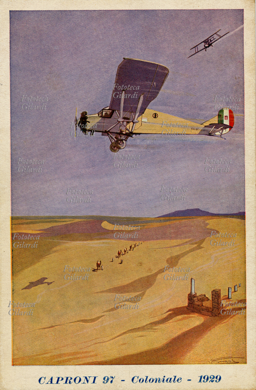 CAPRONI 97 Coloniale, 1929. Cartolina di propaganda, disegno di Ferrari. Edizioni d\