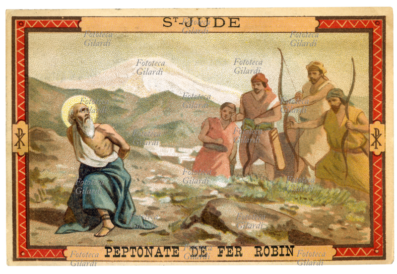 St. Jude Thaddeus (... -70) one of the apostles of Jesus, who was martyred in the city of Suanir, in Persia. Patron of difficult cases and desperate. Commemoration October 28. Promotional sticker for the \