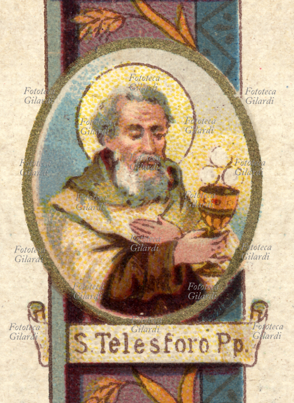 Saint SANTINO Telesforo (+136 ca.) Pope and martire, Saint of the Carmelitano Order - before to reach Rome, would have lived from anchoret, for along period in Palestine and Egypt. Perhaps it was between the hermits of Monte Carmelo, for this reason the Carmelitani number it between their saints. Cromolitografico Santino Milan, approximately 1900