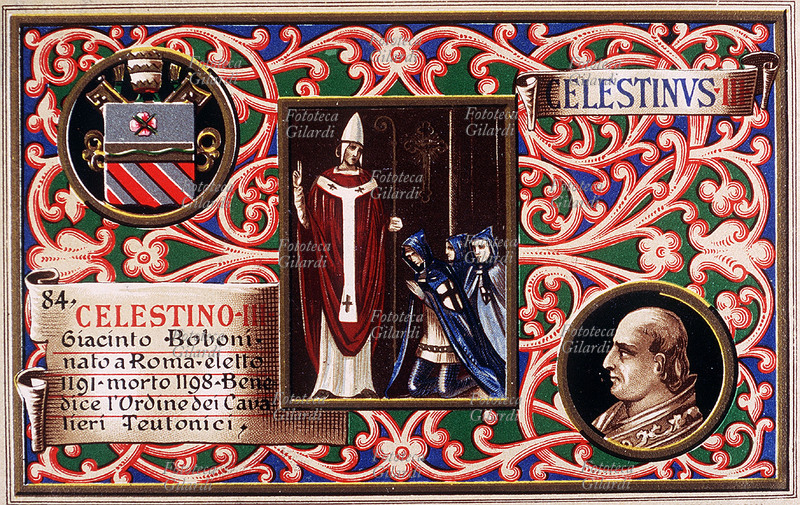 POPE CELESTINO III Giacinto Boboni, been born to Rome, which elected in 1191, died in 1198. The Order of the Teutonici Knights blesses. From cromolitografica series dedicated to Pope Pius X and whom blessed He. Rome, 1903.