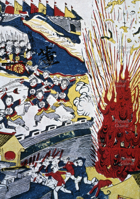 RIVOLTA DEI BOXERS Manifesto propagandistico boxer che illustra l\