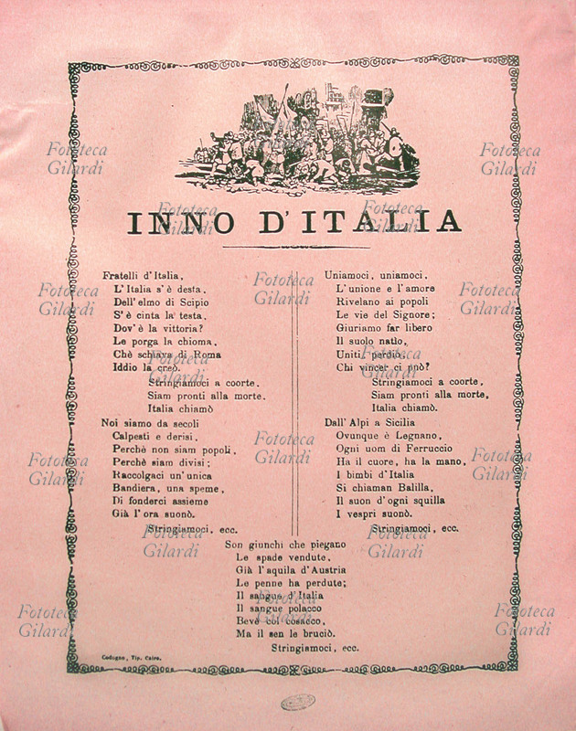 RISORGIMENTO Foglio volante con le parole dell\