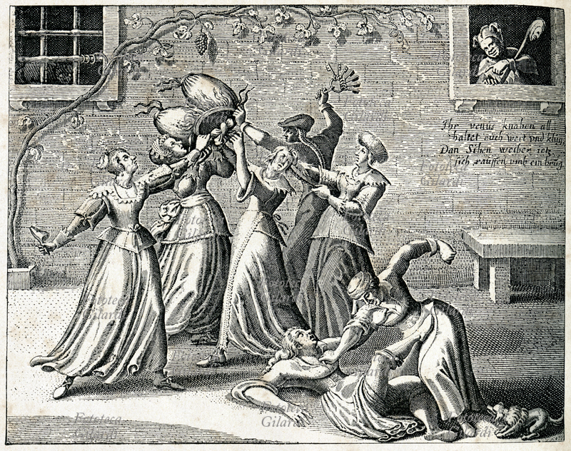 DONNA POTERE la battaglia delle donne per i pantaloni (der kampf um die hosen); soggetto satirico ricorrente di stampe popolari europee, che assume di volta in volta significati leggermente diversi: dalla lotta per il potere a quella per il possesso di un uomo. Probabilmente all\