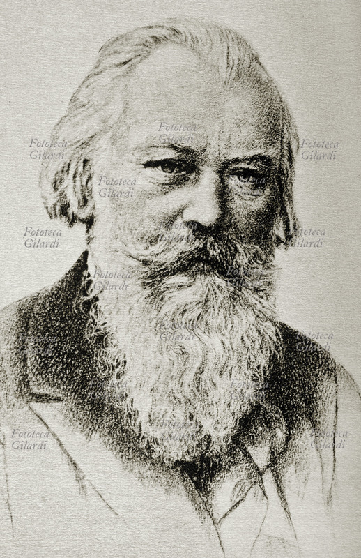Johannes BRAHMS (1833-1897) Compositore tedesco, ritratto di tre quarti. Fotocollografia, edizioni Stengel & Co., Dresda 1915 circa.