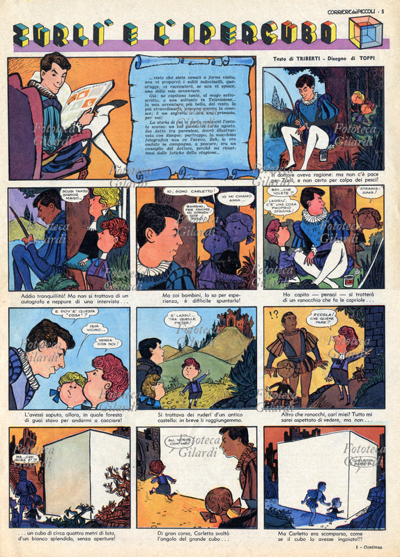 MAGO ZURLÌ pagina del Corriere dei Piccoli con una storia del mago Zurlì, in versione fumetto (testo di Triberti e disegni di Toppi) «Zurlì e l\