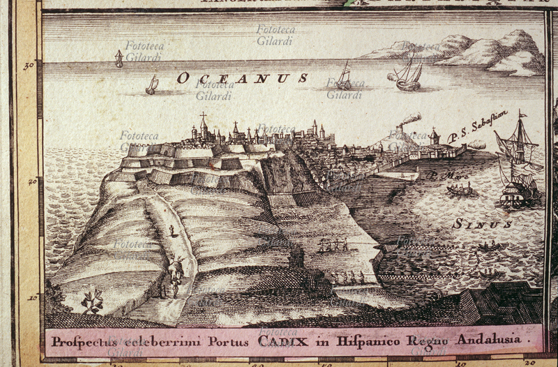 VEDUTE CITTÀ Porto di Cadice. Dettaglio da carta geografica che descrive l\