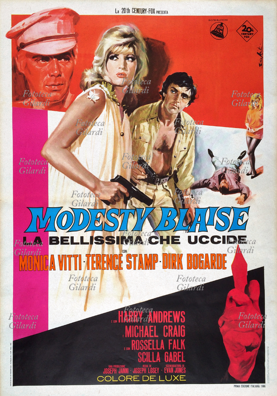 CINEMA manifesto del film "Modesty Blaise - La bellissima che uccide", il primo liberamente tratto dalla striscia a fumetti creata nel 1963 da Peter O\