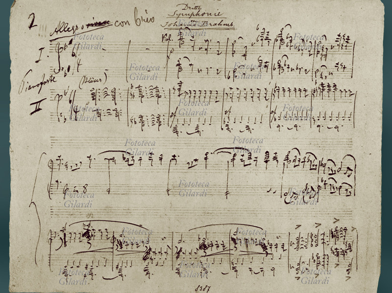 Johannes BRAHMS (1833-1897) partitura autografa: trascrizione della Terza Sinfonia in Fa Maggiore, per due pianoforti soli, elaborata dal compositore stesso. L\