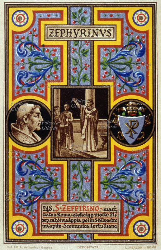 PAPA SAN Zefirino martyr (? - 217), born in Rome, elected in 199, buried in the Via Appia Catacombs then in San Silvestro in capite. Tertullian excommunicated. Postcard chromolithographic n. 248 from the \