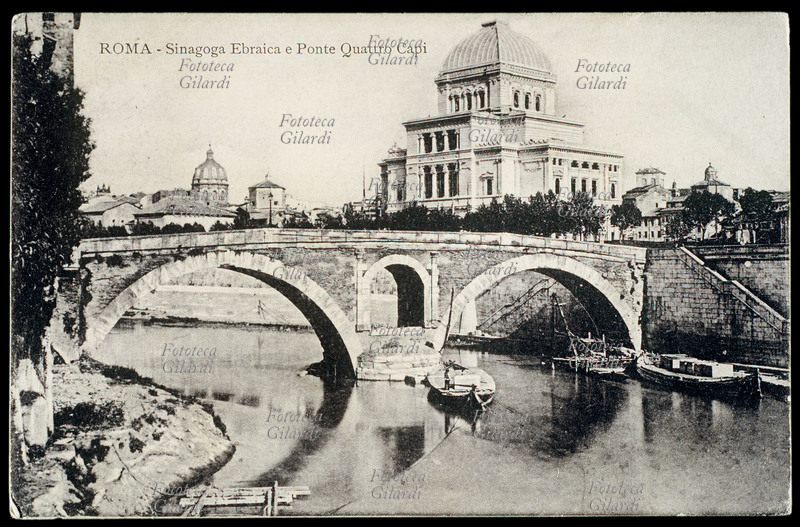 EBRAISMO Ghetto di Roma. Sinagoga Ebraica e Ponte Quattro Capi. Cartolina fotocollografica, Italia 1911