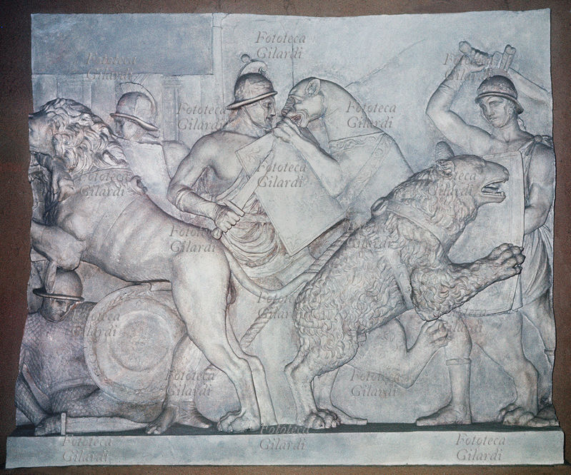 GLADIATORI Combattimento di gladiatori e fiere. Roma, Villa Torlonia