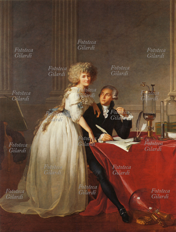 Antoine-Laurent LAVOISIER (1743-1794) Ritratto di Lavoisier con la moglie, che documentava con disegni dal vero, le esperienze di laboratorio del marito. Chimico francese membro dell\