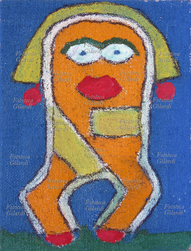 Ando GILARDI (8 giugno 1921 - 5 marzo 2012) Salomé, giocando con le figure di Enrico Baj. Dipinto esposto nella mostra \