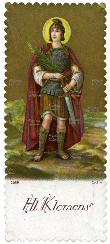 SAN CLEMENTE martire, immaginetta cromolitografica, Austria fine del XIX secolo