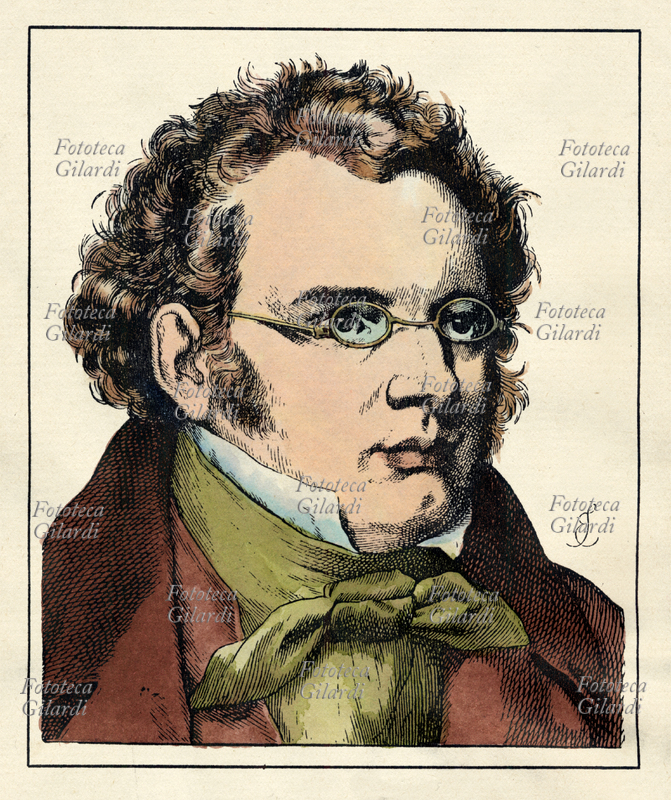 Franz SCHUBERT (1797-1828), compositore austriaco. Incisione a colori del XIX secolo.