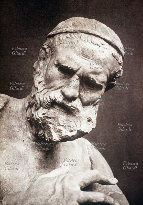 PINDARO (518 - 438 a.C. circa) poeta greco di Cinocefale (Beozia). Ritratto presunto, copia di epoca imperiale da statua del II secolo a.C.