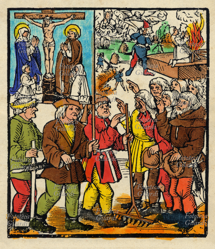 GUERRA DEI CONTADINI Contadini cattolici e protestanti accolgono le idee luterane nella speranza di liberarsi entrambi dalle prepotenze del governo e dei preti. Incisione tedesca del 1525