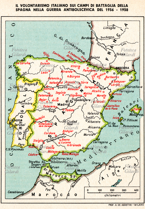 CARTOGRAFIA Il volontarismo italiano sui campi di battaglia della Spagna nella Guerra antibolscevica del 1936 - 1938. Cartografia storica tratta dal volumetto: "Dal risorgimento all\