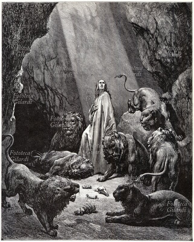 Gustave DORÉ (1832-1883) Daniele nella fossa dei leoni. Incisione per una edizione illustrata dell\
