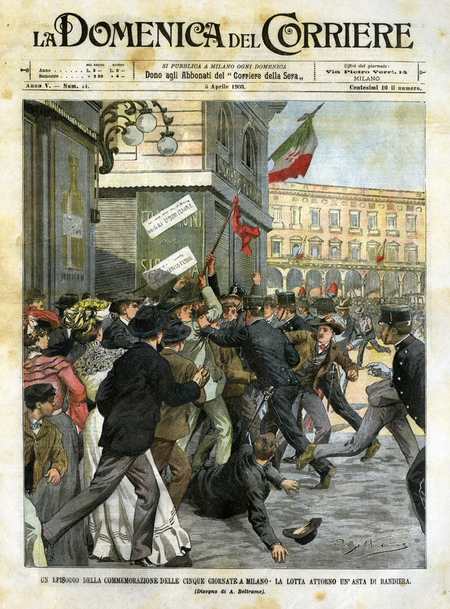COMMEMORAZIONE DELLE CINQUE GIORNATE DI MILANO DOMENICA DEL CORRIERE 1903