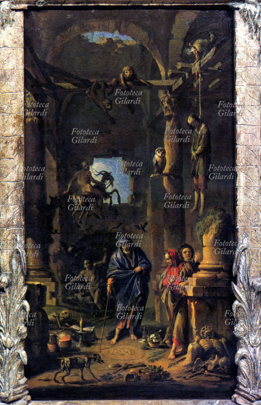 SCENA MAGICA dipinto di anonimo italiano del XIX secolo.