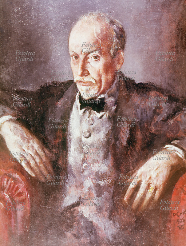 Luigi PIRANDELLO (28 giugno 1867 – 10 dicembre 1936) drammaturgo, scrittore e poeta italiano, Premio Nobel per la letteratura nel 1934. Ritratto seduto da Primo Conti (16 ottobre 1900 – Fiesole, 12 novembre 1988). Dipinto, Italia 1928