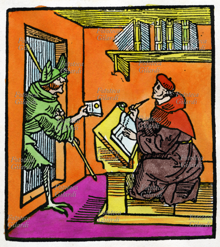 Martin LUTERO (1483-1546) riceve dal diavolo una lettera di sfida. Incisione dell\