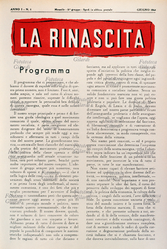 GIORNALI Copertina del mensile LA RINASCITA \