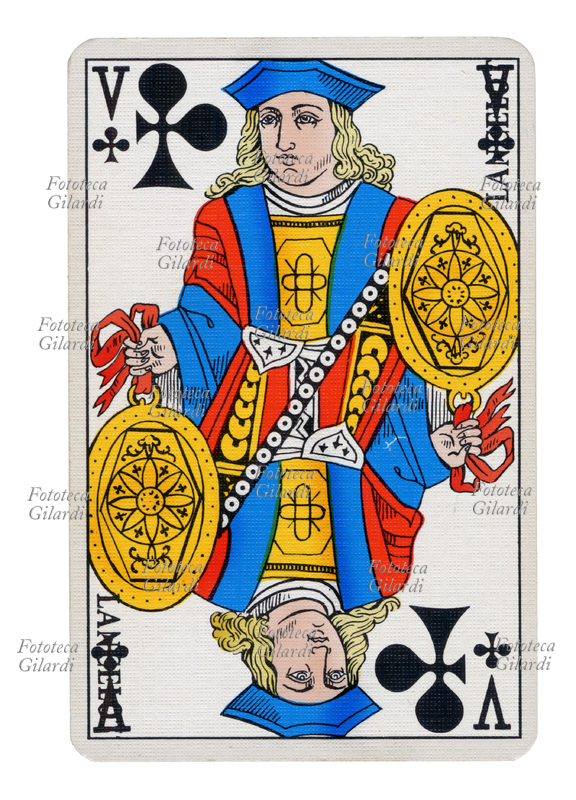 CARTA DA GIOCO Francese. Serie regionale per il gioco a 32 carte chiamato Belote, che mantiene nelle figure Roi, Dame, Valet, i nomi antichi della tradizione: il Fante di Fiori è \