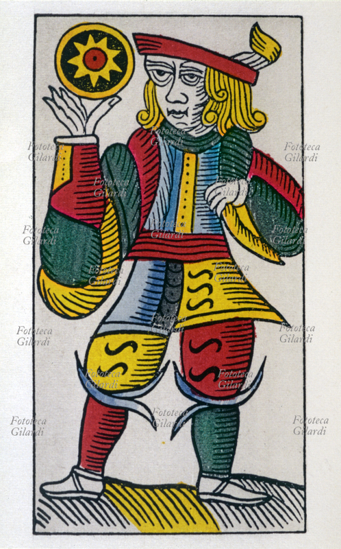PLAYING CARDS Jack of Coins. Figure from a Spanish deck which bears, on one of the cards, the words \