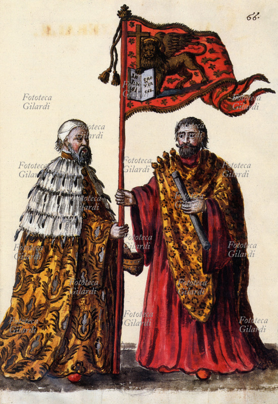 VENEZIA Il Capitano Generale addetto allo stendardo della Repubblica nel XVI secolo. Illustrazione della prima metà del XVIII secolo di Giovanni Grevenbroch dall\