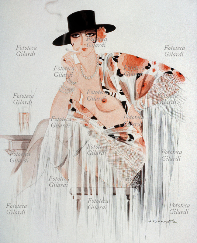 PIN UP seduttrice fuma una sigaretta, l\